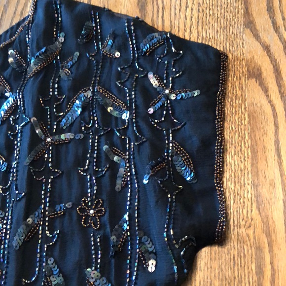 Vintage Beautiful formal black tie beaded Jeffrey Lawrence blouse top M - Picture 5 of 6